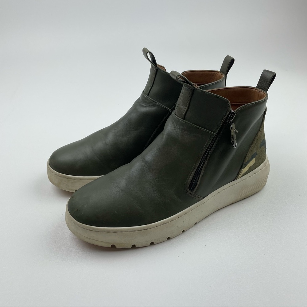 Vionic Brinkely Size 7.5 Ankle Boots Green Leather Camo Platform FINAL MARKDOWN